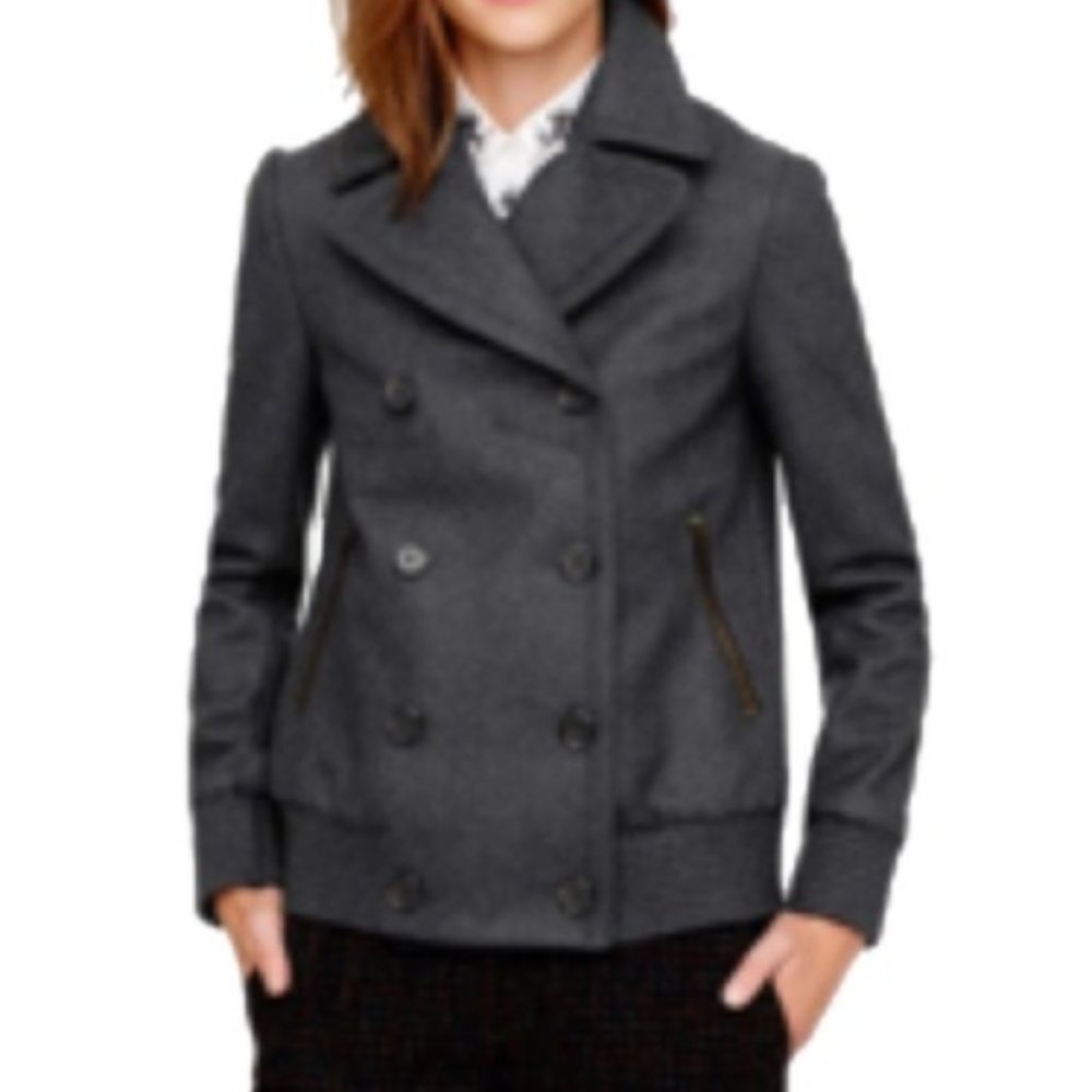 J. CREW Charcoal Gray Wool Bomber Jacket Peacoat 2